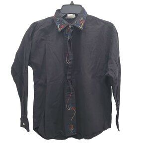 Balfour‎ Vintage Women's Black Rainbow Western Embroidery Button Up LS Shirt L